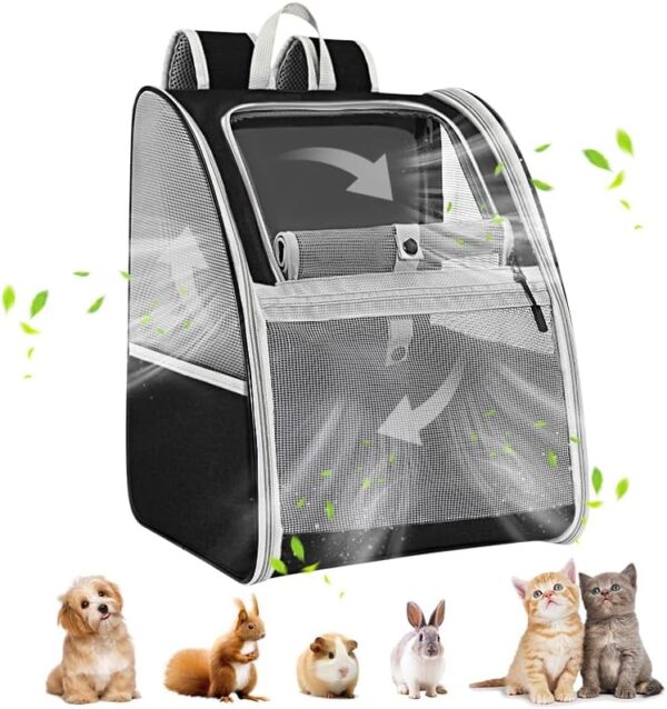 Pawaboo Large Cat Carrier Backpack, Small Dog Carrier Backpack for Small Medium Cats & Puppies, Fully Ventilated Upgraded Steel Frame Bubble Cat Carrier for Hiking Travel Cycling - Black (up to 22lbs) - Image 2