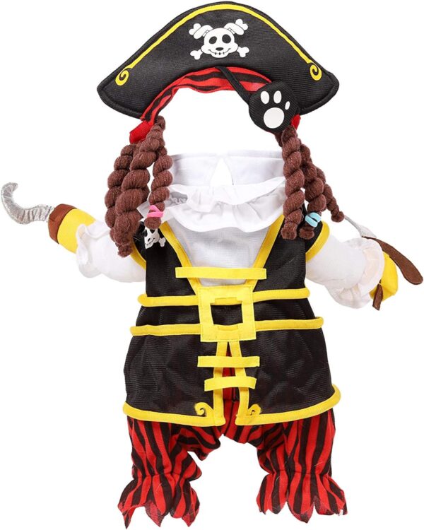 Spooktacular Creations Halloween Pet Cat Pirate Costume with Pirate Fringe Wig Cap for Halloween Dress-up Party, Role Play, Carnival Cosplay, Holiday Decorations Clothes - Image 6