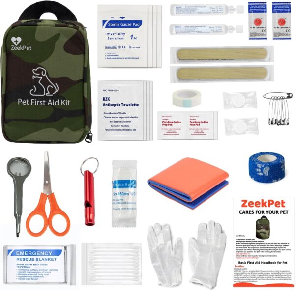 ZeekPet Pet First Aid Kit Portable Adventure Medical Travel Kit Perfect for Outdoor Activities with Dog or Cat- First Aid Splint Multi-Function Magnifying Glass & Emergency Blanket - Image 3