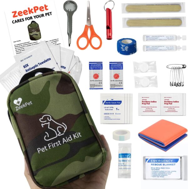 ZeekPet Pet First Aid Kit Portable Adventure Medical Travel Kit Perfect for Outdoor Activities with Dog or Cat- First Aid Splint Multi-Function Magnifying Glass & Emergency Blanket - Image 2