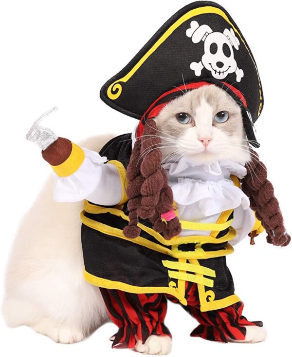 Spooktacular Creations Halloween Pet Cat Pirate Costume with Pirate Fringe Wig Cap for Halloween Dress-up Party, Role Play, Carnival Cosplay, Holiday Decorations Clothes - Image 7