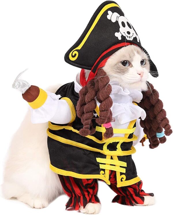 Spooktacular Creations Halloween Pet Cat Pirate Costume with Pirate Fringe Wig Cap for Halloween Dress-up Party, Role Play, Carnival Cosplay, Holiday Decorations Clothes - Image 5