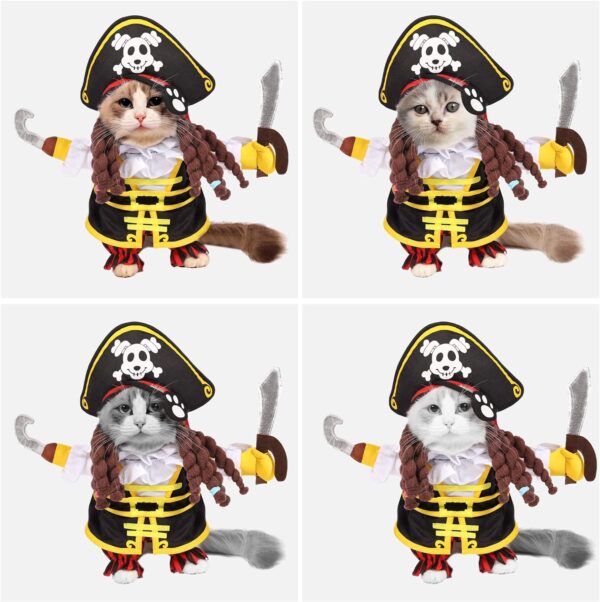 Spooktacular Creations Halloween Pet Cat Pirate Costume with Pirate Fringe Wig Cap for Halloween Dress-up Party, Role Play, Carnival Cosplay, Holiday Decorations Clothes - Image 4