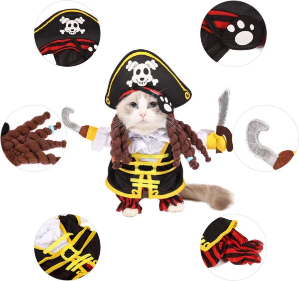 Spooktacular Creations Halloween Pet Cat Pirate Costume with Pirate Fringe Wig Cap for Halloween Dress-up Party, Role Play, Carnival Cosplay, Holiday Decorations Clothes - Image 3