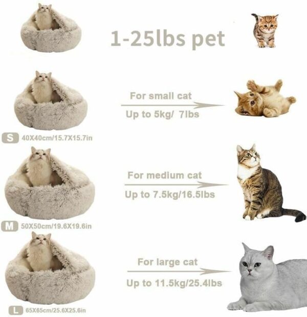 Cat Beds for Indoor Cats, Plush Fluffy Hooded Cat Bed Cave, Calming Dog Beds for Small Dogs, Anti-Anxiety Cozy Cuddler Luxury Puppy Bed, Anti-Slip Bottom Pet Bed - Image 6