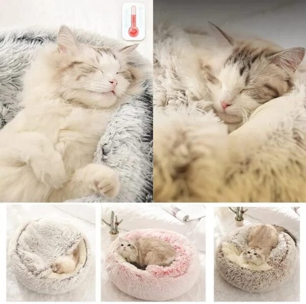 Cat Beds for Indoor Cats, Plush Fluffy Hooded Cat Bed Cave, Calming Dog Beds for Small Dogs, Anti-Anxiety Cozy Cuddler Luxury Puppy Bed, Anti-Slip Bottom Pet Bed - Image 7