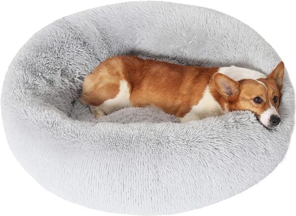 JOLLYVOGUE Calming Donut Dog Bed & Cat Bed, Anti-Anxiety Washable Round Bed, Fluffy Dog Cuddler Bed, Cozy Dog Cat Cushion Bed for Small Puppy (20") - Image 3