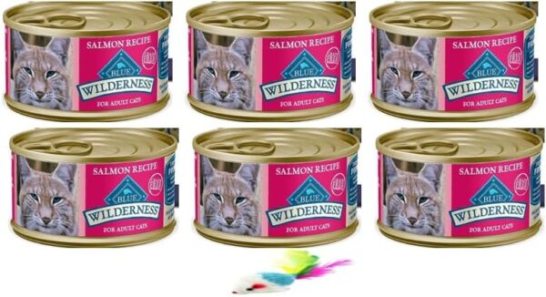 Blu Bufalo Wilderness High Protein Grain Free, Natural Adult Pate Wet Cat Food, Salmon 3-oz cans (Pack of 6 with a Mouse Toy) - Image 2