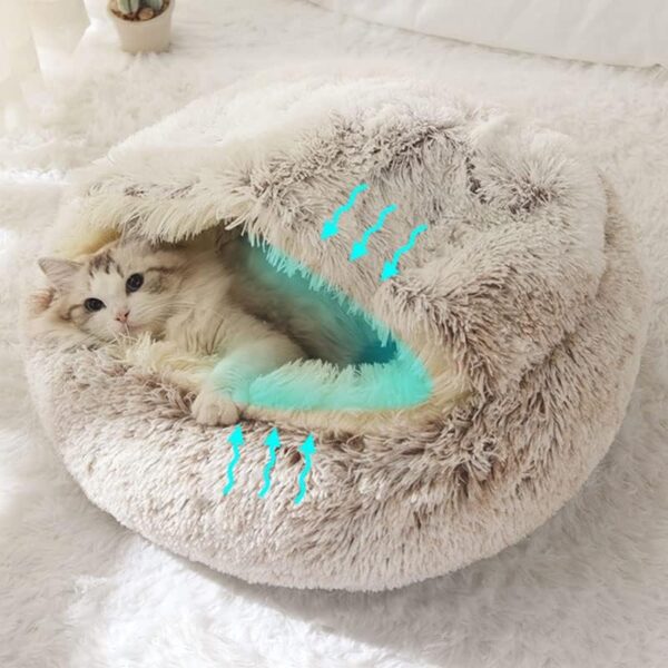 Cat Beds for Indoor Cats, Plush Fluffy Hooded Cat Bed Cave, Calming Dog Beds for Small Dogs, Anti-Anxiety Cozy Cuddler Luxury Puppy Bed, Anti-Slip Bottom Pet Bed - Image 2