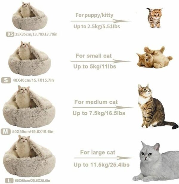 Small Dog Bed & Cat Bed, Round Donut Calming Cat Beds, Anti-Anxiety Cave Bed with Hooded Blanket for Warmth and Security - Machine Washable, Water/Dirt Resistant Base (Up 6 Pound) - Image 5