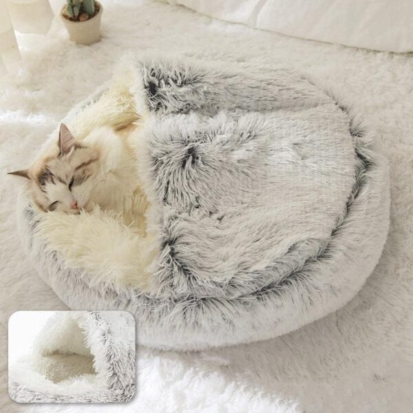 Small Dog Bed & Cat Bed, Round Donut Calming Cat Beds, Anti-Anxiety Cave Bed with Hooded Blanket for Warmth and Security - Machine Washable, Water/Dirt Resistant Base (Up 6 Pound) - Image 3