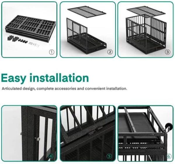 48/38 Inch Heavy Duty Dog Crate Cage Kennel with Wheels, High Anxiety Indestructible, Sturdy Locks Design, Double Door and Removable Tray, Extra Large XL XXL - Image 4