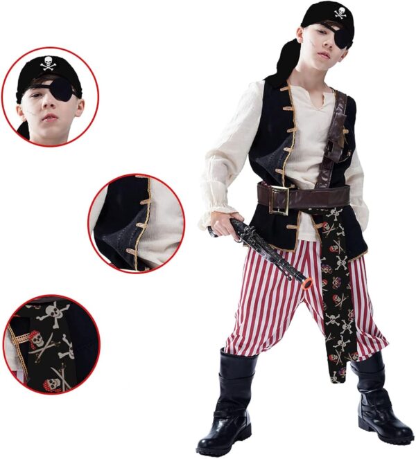 KalcyKizz Boys Pirate Costume for Kids Halloween Cosplay Clothing - Image 3