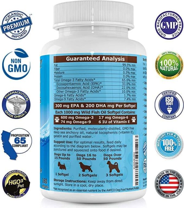 Pure Omega 3 Wild Fish Oil for Dogs with Vitamin E - Highest EPA & DHA Softgels Available (1000mg) 180ct - Image 3