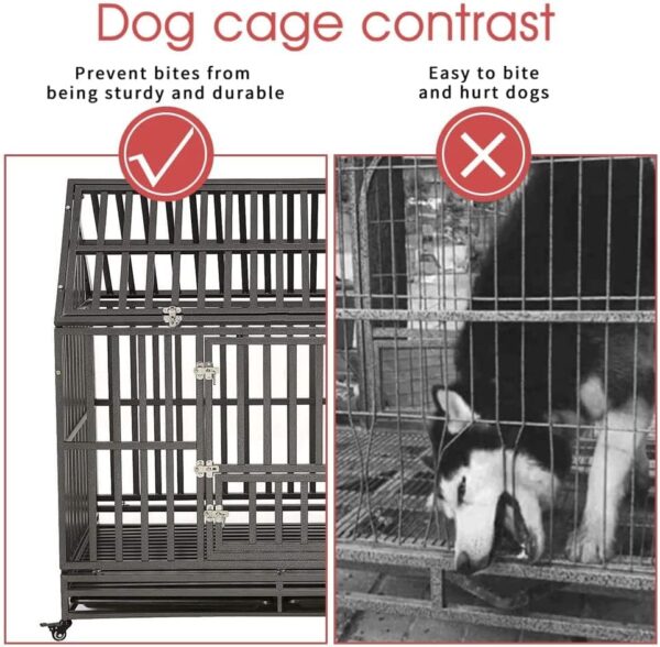 SMONTER 48" Heavy Duty Dog Crate Strong Metal Cage House Shape Pet Kennel Crate Playpen with 4 Locking Wheels - Image 5