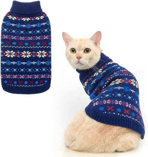 BINGPET Cat Sweater,Cat Outfit Sleeveless Winter Sweater with Snowflake Pattern,Soft Turtleneck Knitted Kitten Puppy Apparel,Cute Winter Pet Clothes for Cold Weather - Image 2