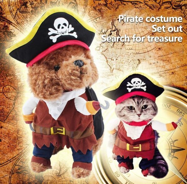 Funny Dog Costume Pirates of The Caribbean Style Cat Costumes Halloween Dog Clothes with Hat Small Medium Pet Kitty Cosplay Outfits Cute Prop Apparel for Halloween Party Accessories (X-Small) - Image 5