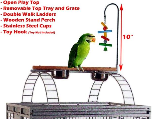 Extra Large Castle PlayTop Parrot Rolling Cage for Large Macaws Cockatoos African Grey Amazon (32" L x 23" W x 66" H WhiteVein) - Image 4